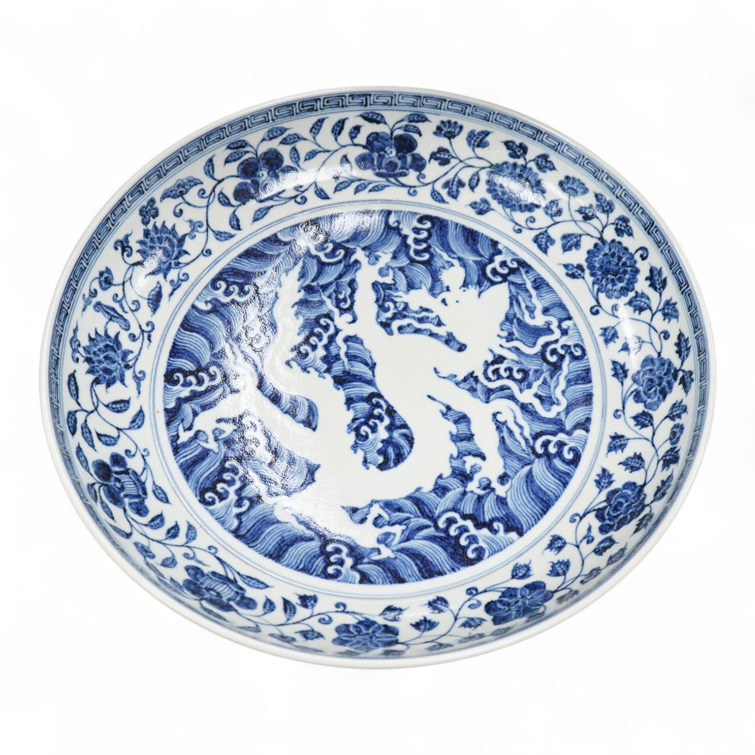 A Chinese blue and white charger, 42cm diameter